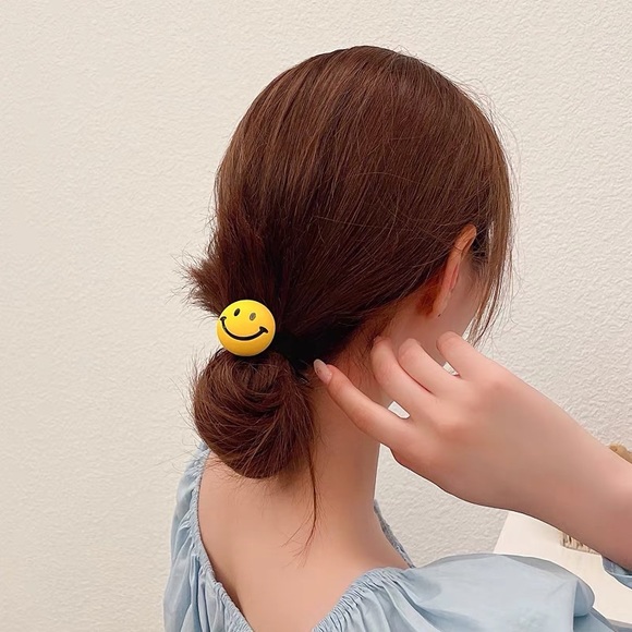 Yellow Smile Face Rubber Band for Hair - Picture 1 of 4